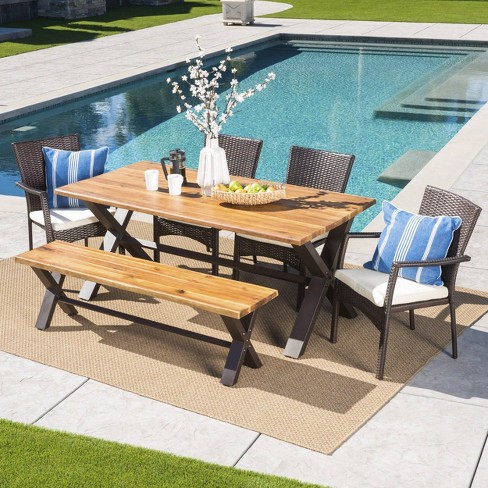 Brandywine 6pc Acacia Wood/wicker Patio Dining Set - Brown/cream ...