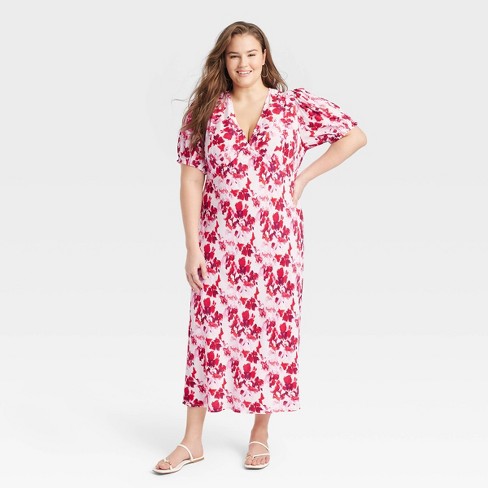 Women's Crepe Midi Slip Dress - A New Day™ Red Floral Xl : Target