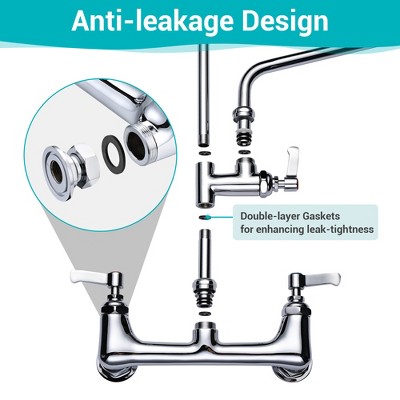 36" Stainless Steel Wall Mount Kitchen Faucet with Pull-out Spray