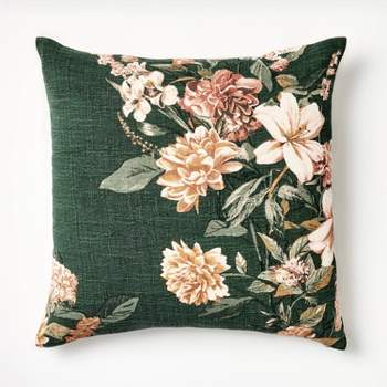 Oversize Printed Floral Square Throw Pillow Moss/Clay Pink/Cream - Threshold™ designed with Studio McGee