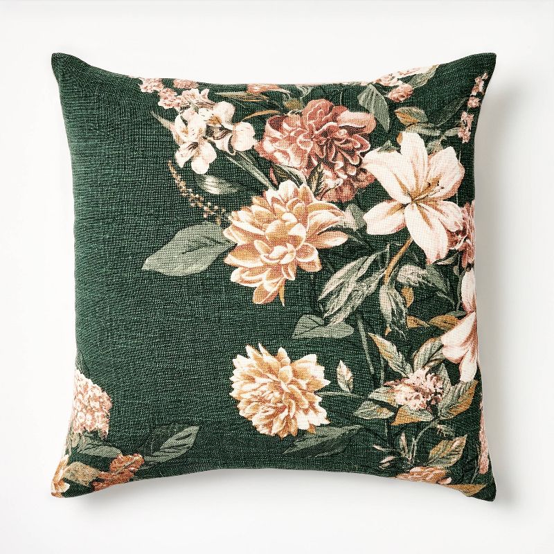 Oversize Printed Floral Square Throw Pillow Moss/Clay Pink/Cream - Threshold&#8482; designed with Studio McGee, 1 of 9