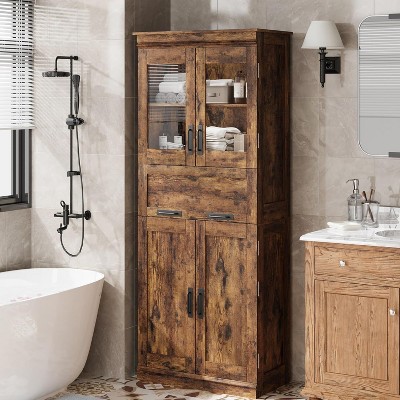 Whizmax Tall Bathroom Cabinet with Doors - Freestanding Storage Shelf for Laundry, Kitchen, Living Room, Adjustable Shelves, Small Space