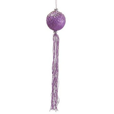 Allstate 12" Regal Peacock Glittered Ball with Tassels and Beads Christmas Ornament - Purple