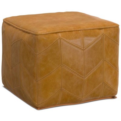 Gerty Square Pouf in Brown Genuine Leather with Chevron Pattern