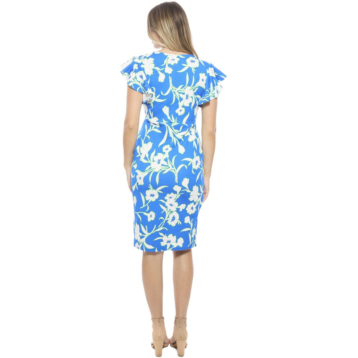 Womens Floral Flutter Sleeve Faux Wrap Knee Length Dress - 24seven Comfort Apparel™ - thumbnail 3