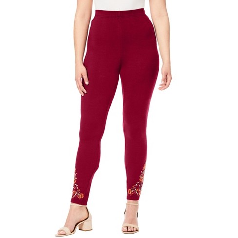 Roaman's Women's Plus Size Side Embellished Legging - 14/16, Red