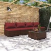 vidaXL Brown Patio Furniture Poly Rattan - Red Cushions - 4 Seats with Table - 2 of 4