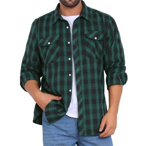 INSPIRE CHIC Men's Contrasting Colors Checked Slim Fit Long Sleeved Button Down Shirts - 1 of 4