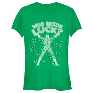 Juniors Womens Batman St. Patrick's Day Riddler Who Needs Luck Distressed T-Shirt - 1 of 4