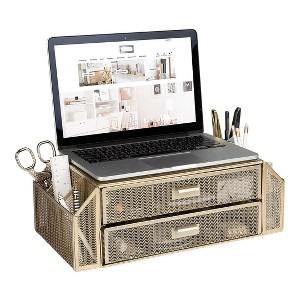 Blu Monaco Gold Monitor Stand with Drawer – Computer Monitor Riser with Storage – Laptop Stand for Desk with Storage - 1 of 4