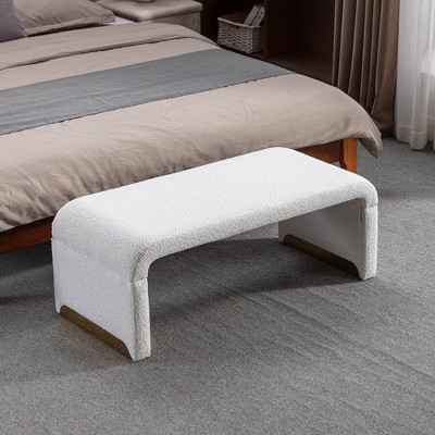 Boucle Fabric Loveseat Ottoman Footstool, Bedroom Bench, Shoe Bench, Bedroom End Of Bed Bench, Foot Stool, Upholstered Bench