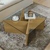 Sapphtopaz 31"Modern Coffee Table with Tempered Glass Tabletop Square Wooden Center Table with Cross Base Unique Coffee Tables for Living Room - 4 of 4