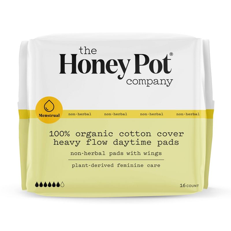 The Honey Pot Company, Non-Herbal Daytime Heavy Flow Pads, Organic Cotton Cover - 16ct, 1 of 13
