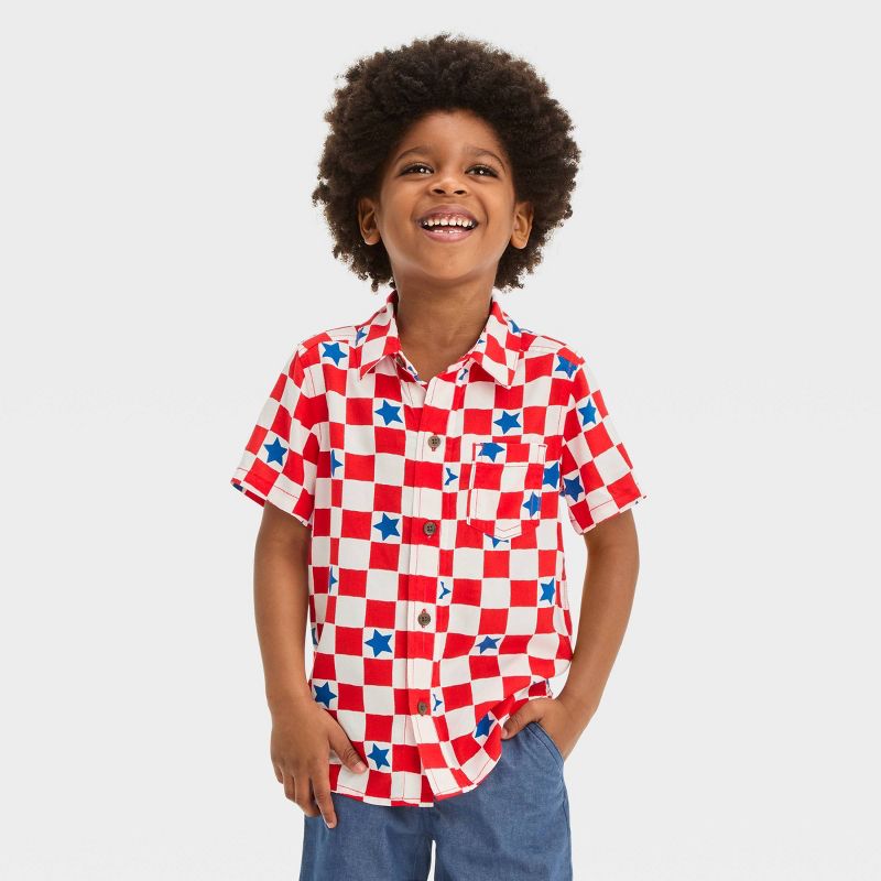 Toddler Boys&#39; Short Sleeve Checkered Challis and Broad Cloth Set - Cat &#38; Jack&#8482; Red, 4 of 6