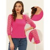 INSPIRE CHIC Women's Retro Square Neck Slim Fit Semi Sheer 3/4 Mesh Sleeve Top - 2 of 4