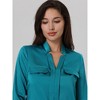 Hobemty Women's V Neck Long Sleeve Faux Flap Pocket Work Office Blouse - 4 of 4