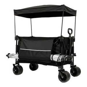 Gulches Collapsible Foldable Extended Wagon with Canopy - 480lbs Capacity, Heavy Duty Utility Cart with All-Terrain Wheels, Black with Mosquito Net - 1 of 4