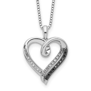 Black Bow Jewelry 1/10 Ctw Black & White Diamond 20mm Heart Necklace in Sterling Silver - 1 of 4