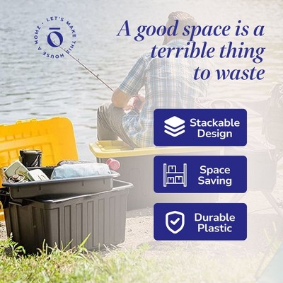 Heavy-Duty Black and Yellow Stackable Plastic Storage Bins, 27 Gallon, 2-Pack