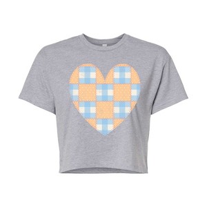 Women's - Instant Message - Patchwork Quilt Heart Cropped Graphic T-Shirt - 1 of 4