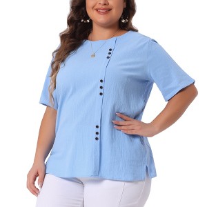 Agnes Orinda Women's Plus Size Lightweight Soft Short Sleeve Round Neck Cotton Linen Casual T-Shirts - 1 of 4