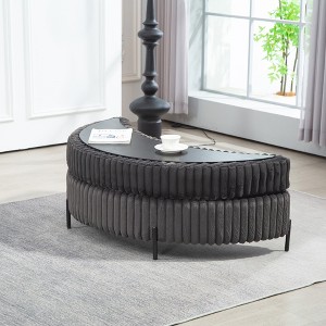Hrinhom 47.2"W Upholstered Faux Fur Storage Ottoman,Footstool With Tray and Metal Legs - 1 of 4
