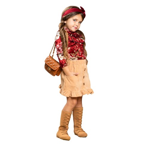 Cute Girls Fall Outfits  Floral Striped Tunic, Leggings & Scarf Set – Mia  Belle Girls