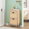 DobleePy Shoe Cabinet with Drawer and 2/3 Flip Doors, Wooden Rattan Entryway Shoe Storage Organizer, Adjustable Shelves - 3 of 4