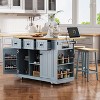 KWPZQEB Large Kitchen Island w/ Wheels & Drop Leaf, Wood Storage Cabinet w/ 2 Barn Doors & 3 Drawers, Island Cart w/ Built-in Rack & Spice Rack - 4 of 4