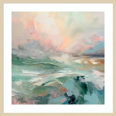 Pink Morning Abstract Coastal Landscape 33"x33" Wood Framed Wall Art
