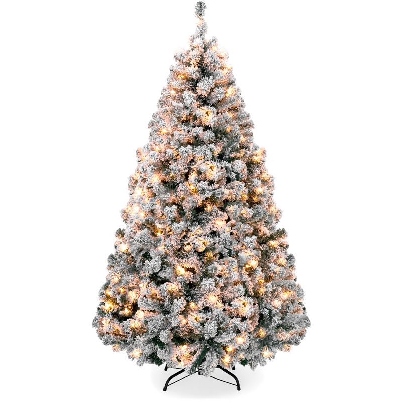 Best Choice Products Pre-Lit Holiday Christmas Pine Tree w/ Snow Flocked Branches, Warm White Lights, 1 of 15