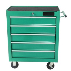 Rolling toolbox with 5 drawers, lock and key, wheel tool storage cabinet, high wear tool storage box for garage, warehouse, and repair shop - 1 of 4