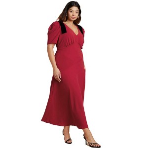 eloquii red dress Plus Size Women's Shoulder Knot Knit Midi Dress by ELOQUII in Sun Dried Tomato (Size 28)