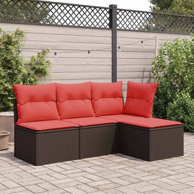Garden Stool Black and Cream Poly Rattan, Powder-Coated SteelvidaXL