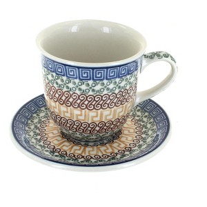 Blue Rose Polish Pottery 773 Ceramika Artystyczna Coffee Mug & Saucer - 1 of 1