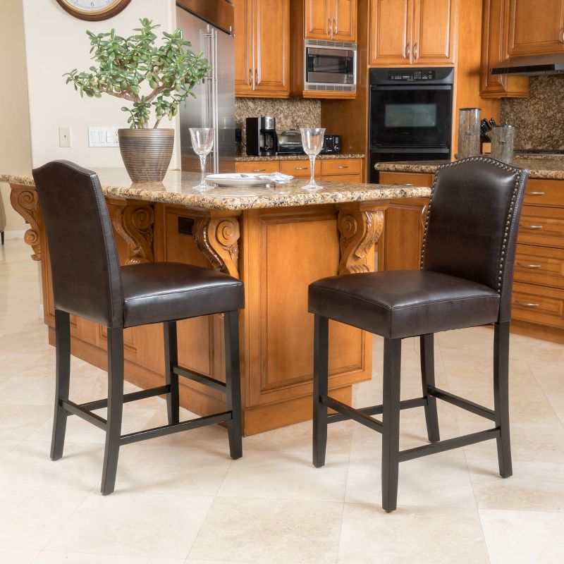 Set of 2 Logan Bonded Leather Backed Counter Height Barstools Brown - Christopher Knight Home, 3 of 6