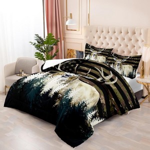 Boersma Deer Comforter Sets for Boys Kids Teens American Flag Camo Bedding Sets, Full SizeWestern Farmhouse Wild Animal Quilt Black White Home Decor - 1 of 4