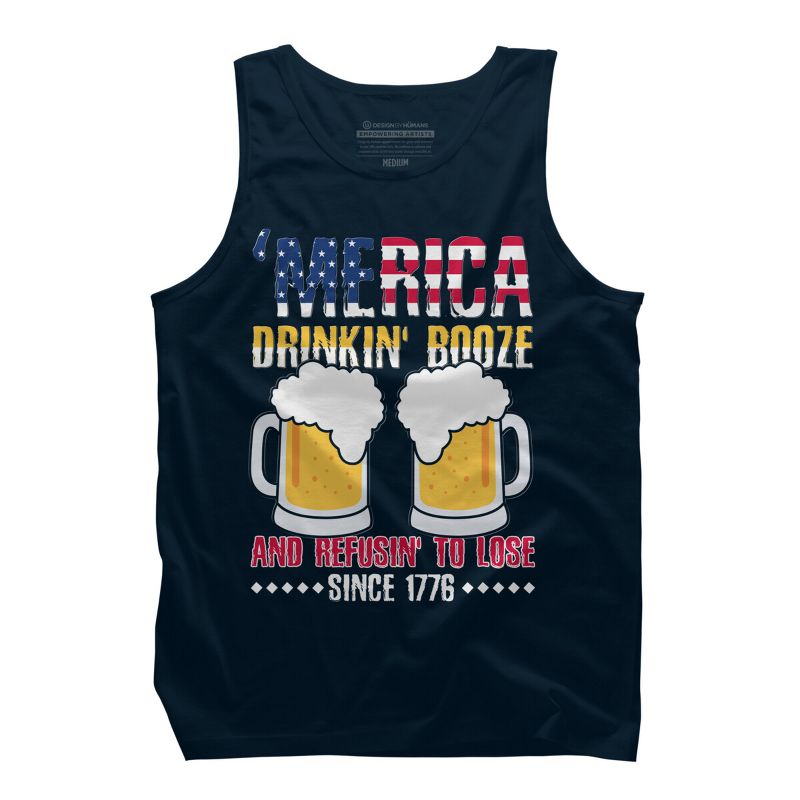 Men's Design By Humans July 4th America Drinkin' Booze And Refusin' To Lose Since 1776 By  Tank Top, 1 of 3