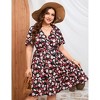 Plus Size Women's V Neck Short Sleeve Dress with Belt Flowy Casual Summer Day Dress - 2 of 4