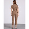 INSPIRE CHIC Women's Short Sleeve Collared Solid Color Button Down Tie Waist Cargo Jumpsuit - 4 of 4