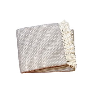 70" X 55" Pink And White Cotton Blend Woven Herringbone Plush Throw Blanket with Tassels - 1 of 4