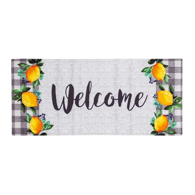 Evergreen Welcome Lemon Wreath with Buffalo Plaid Sassafras Switch Mat