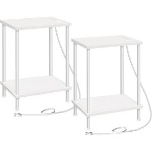 Side Table with Charging Station, End Table with USB Ports and Outlet, Nightstand with 2-Layer Storage Shelves - 1 of 4