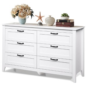 6-Drawer Dresser, Large Storage Cabinet for Bedroom, Living Room, Entryway, Retro Wood Chest of Drawers with Metal Handles & Anti-Tip Design, 54-Inch - 1 of 4
