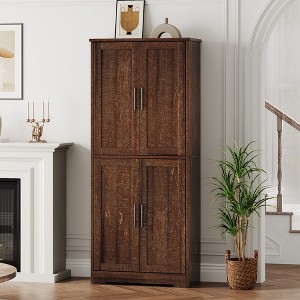 70" Tall 4-Door Pantry Cabinet - Freestanding Storage Hutch w/Adjustable Shelves - 1 of 4