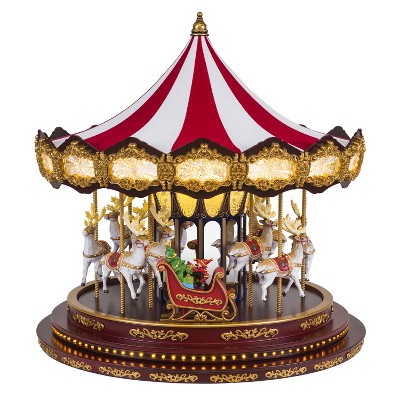 Deluxe Red and Gold LED Christmas Carousel with Santa and Reindeer