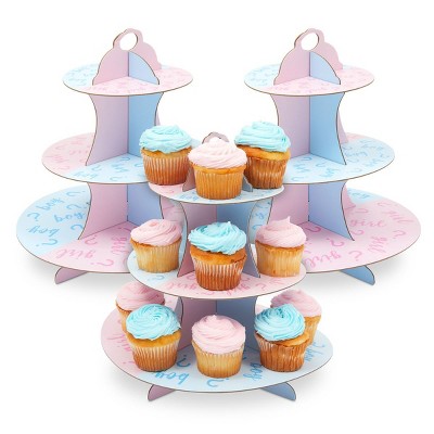 Sparkle and Bash 3 Pack 3-Tier Cardboard Cupcake Stand for Gender Reveal Party (12 x 12 in)