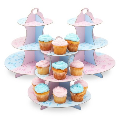 Sparkle and Bash 3 Pack 3-Tier Cardboard Cupcake Stand for Gender Reveal Party (12 x 12 in)