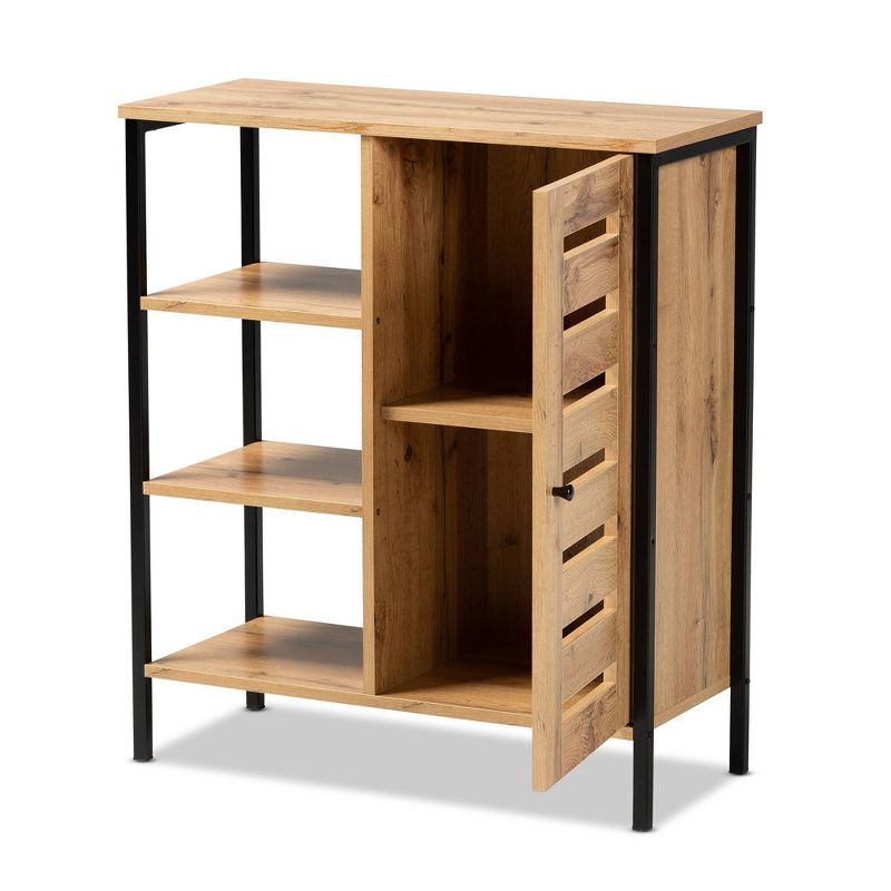 Vander Wood and Metal 1 Door Shoe Storage Cabinet Oak Brown/Black - Baxton Studio, 3 of 12