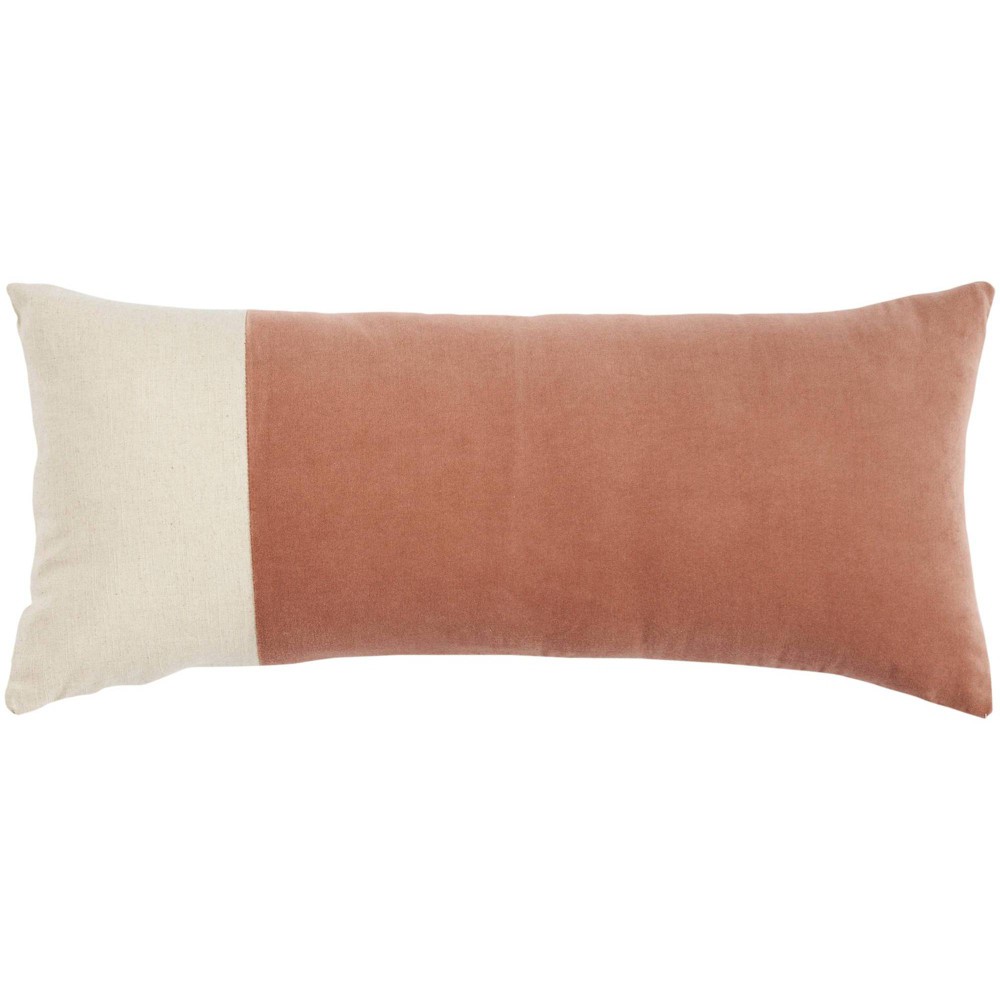 Photos - Pillow 14"x32" Oversized Cotton Velvet Linen Colorblock Indoor Lumbar Throw Pillo